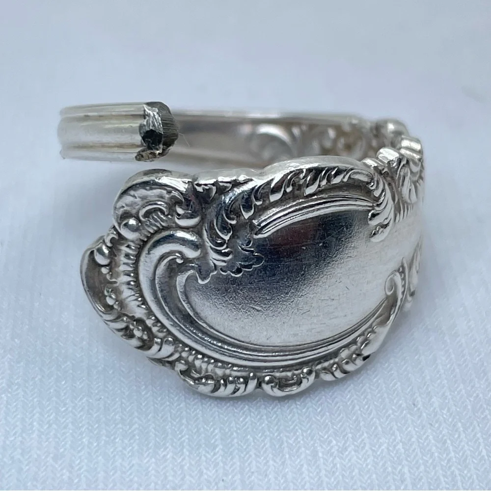 Vintage Stainless Steel Ornate Floral Scroll Boho Wrap Handcrafted Sz 9